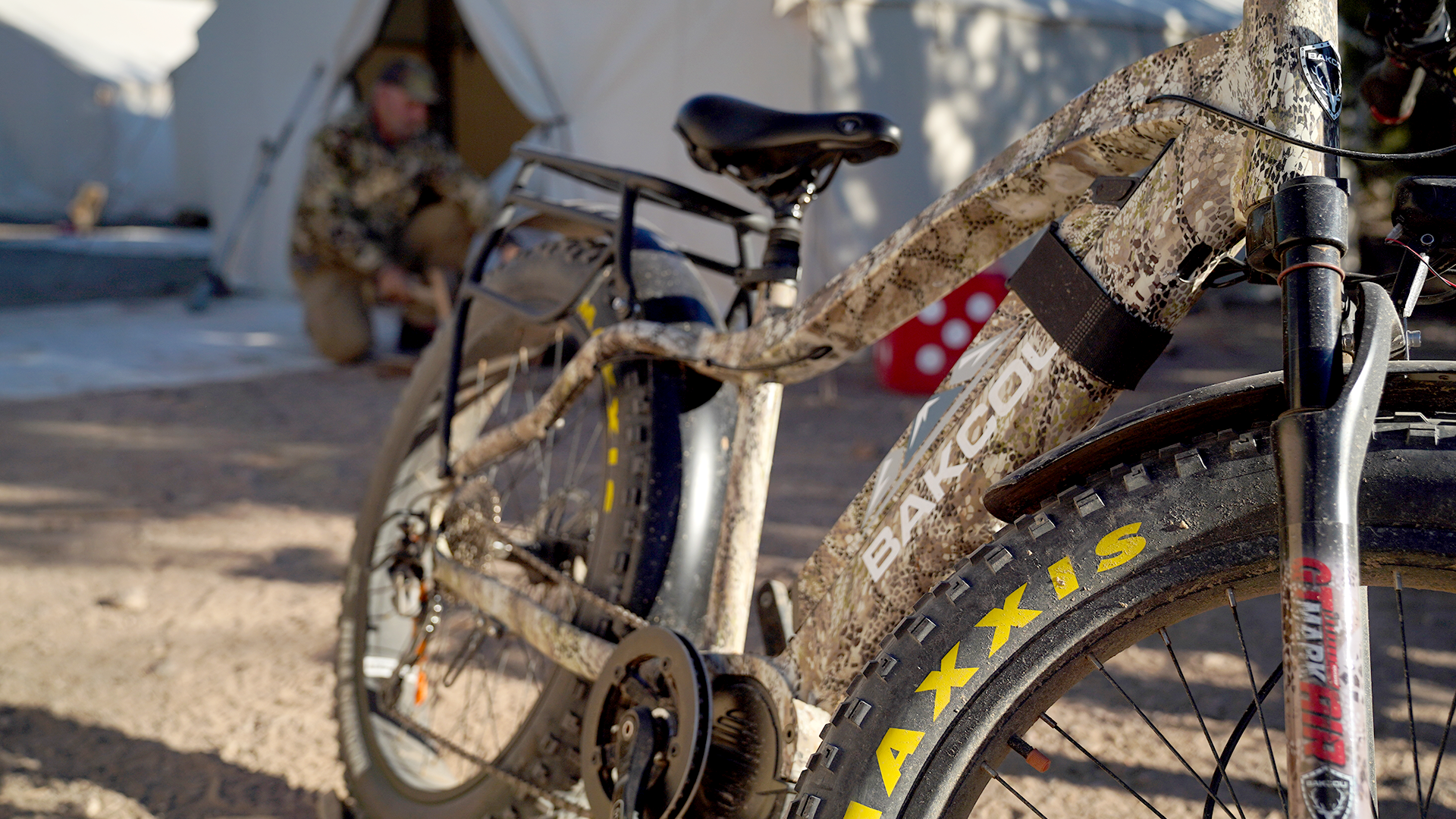 closeup of a camo ebike