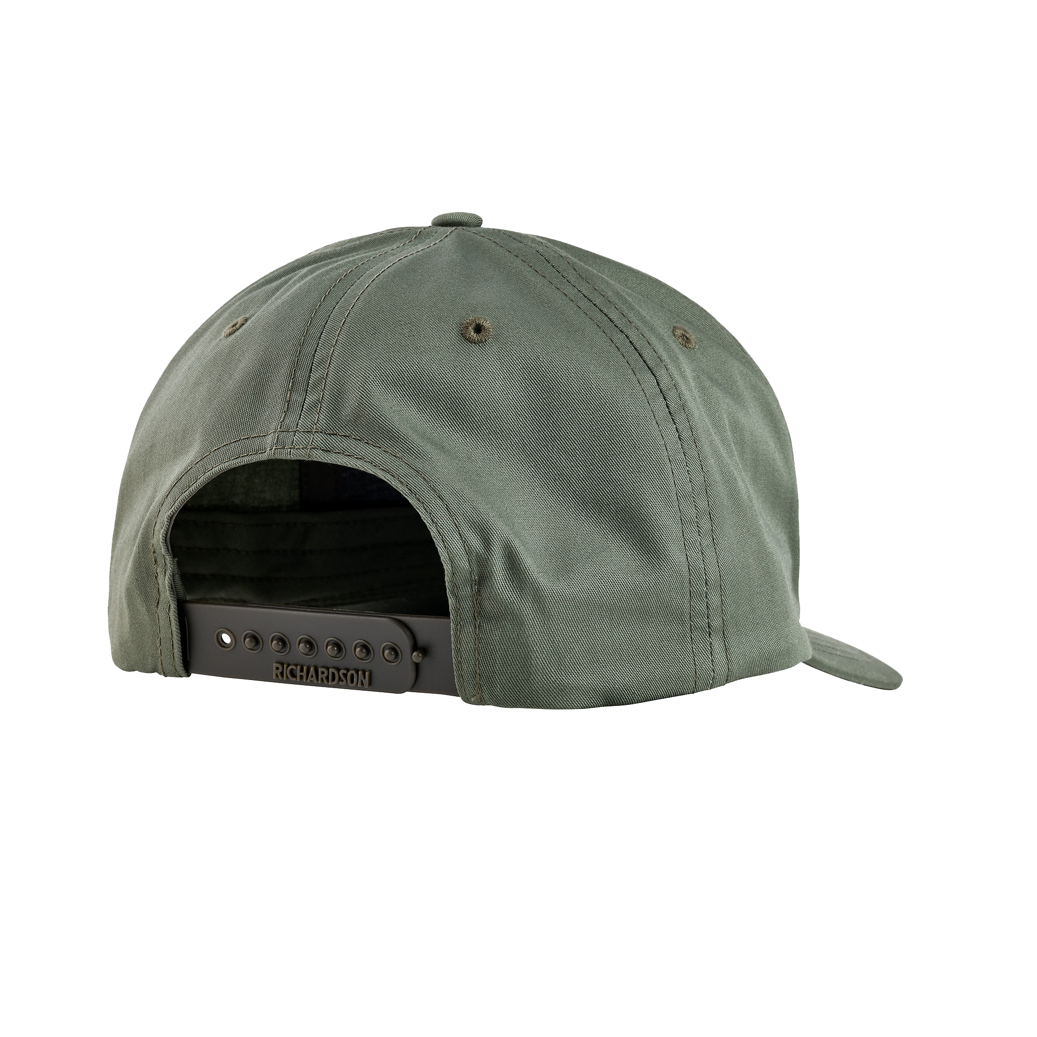 Olive green cap with adjustable snapback closure, viewed from the back. "Richardson" branding on the strap.