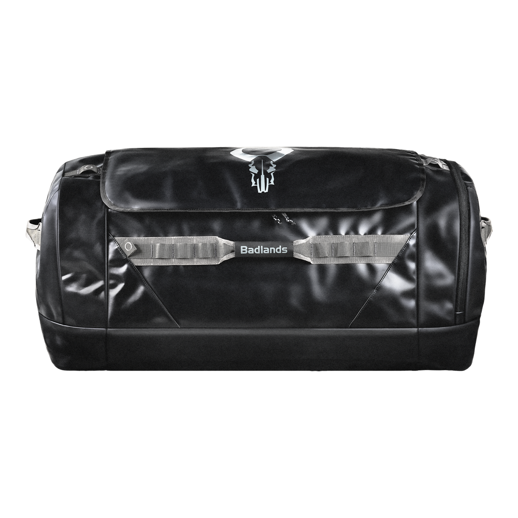 Black duffel bag with Moonrivers Logo and text, featuring gray straps and side handles, shown against a white background.