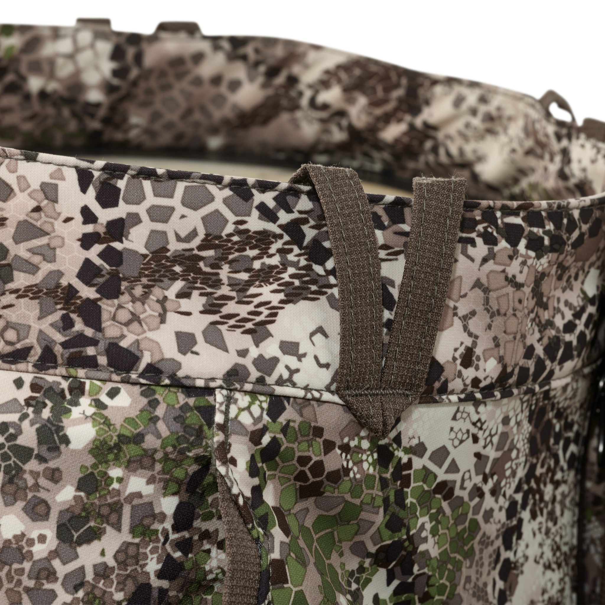 Close-up of Moonrivers camo fabric with belt loops; no visible Moonrivers skull logo in this image.