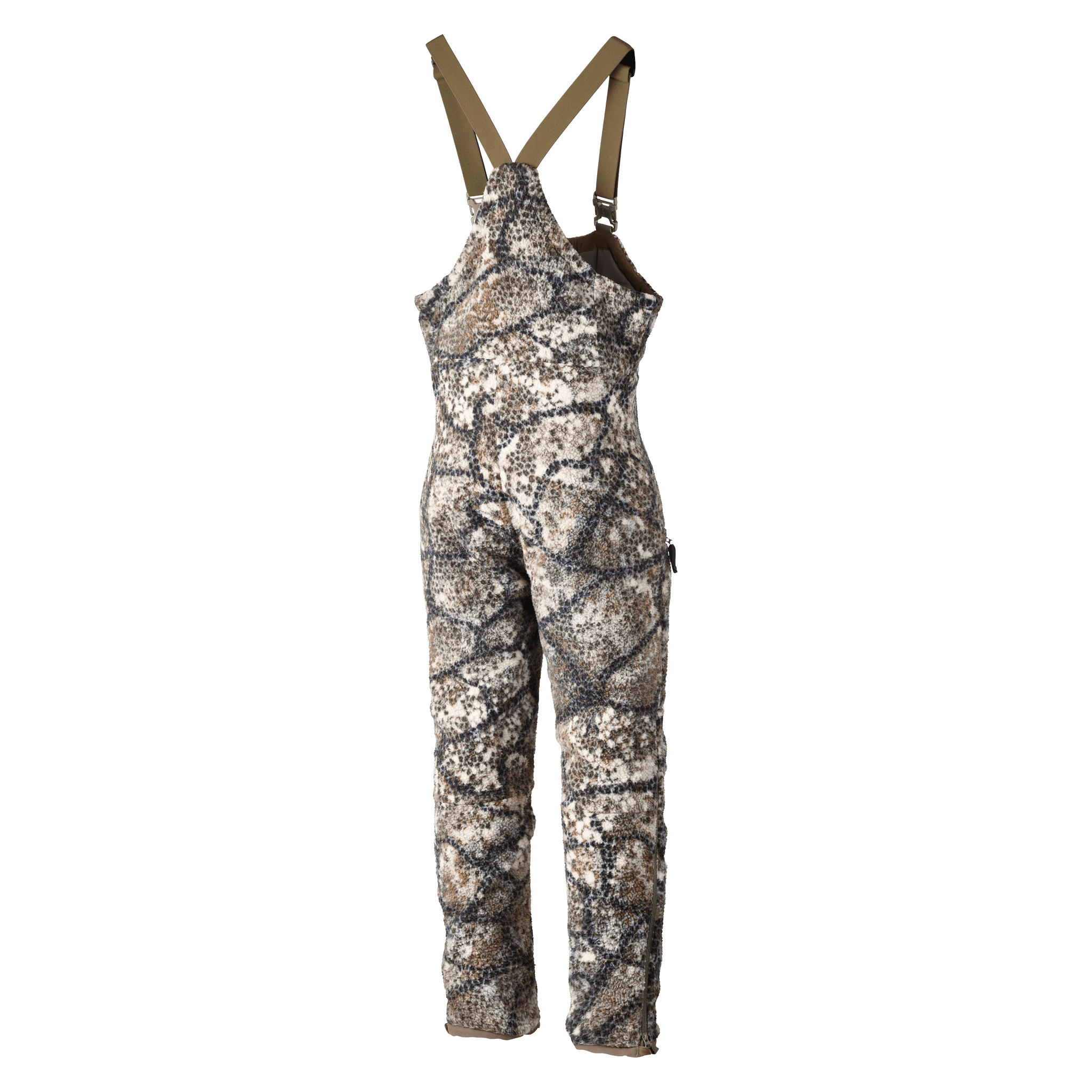 Moonrivers camo hunting bib with adjustable straps, featuring the Moonrivers skull logo.