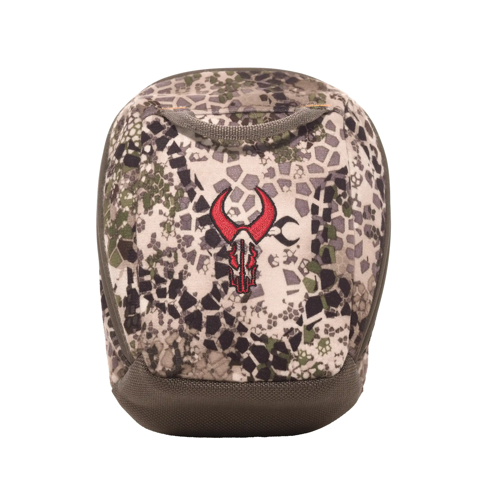 Camouflage pouch with the red Moonrivers skull logo on front, designed for outdoor or hunting gear storage.