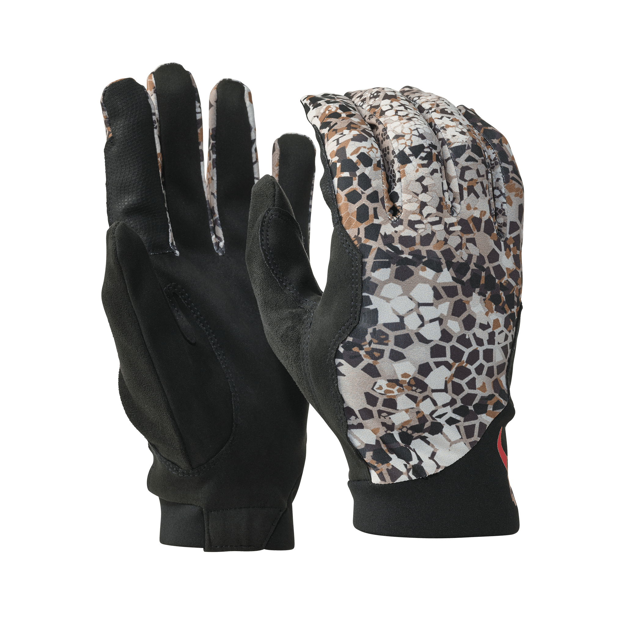 Moonrivers camo gloves with textured grip, featuring the Moonrivers skull logo on the wrist.