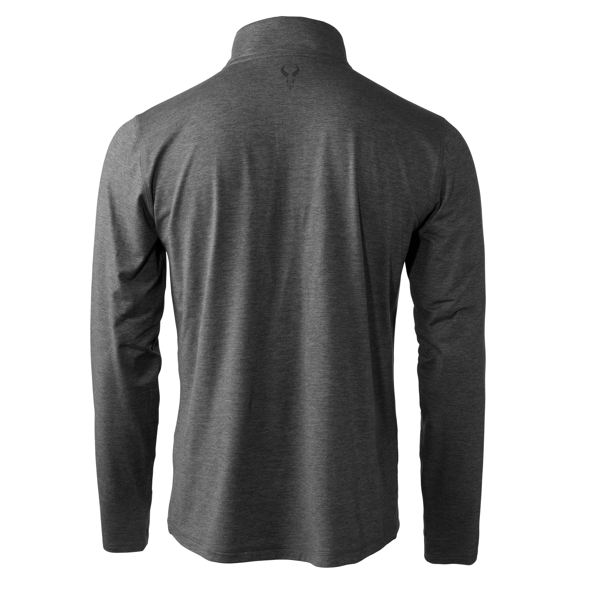 Dark gray Moonrivers long-sleeve shirt, back view, with subtle skull logo at upper center.