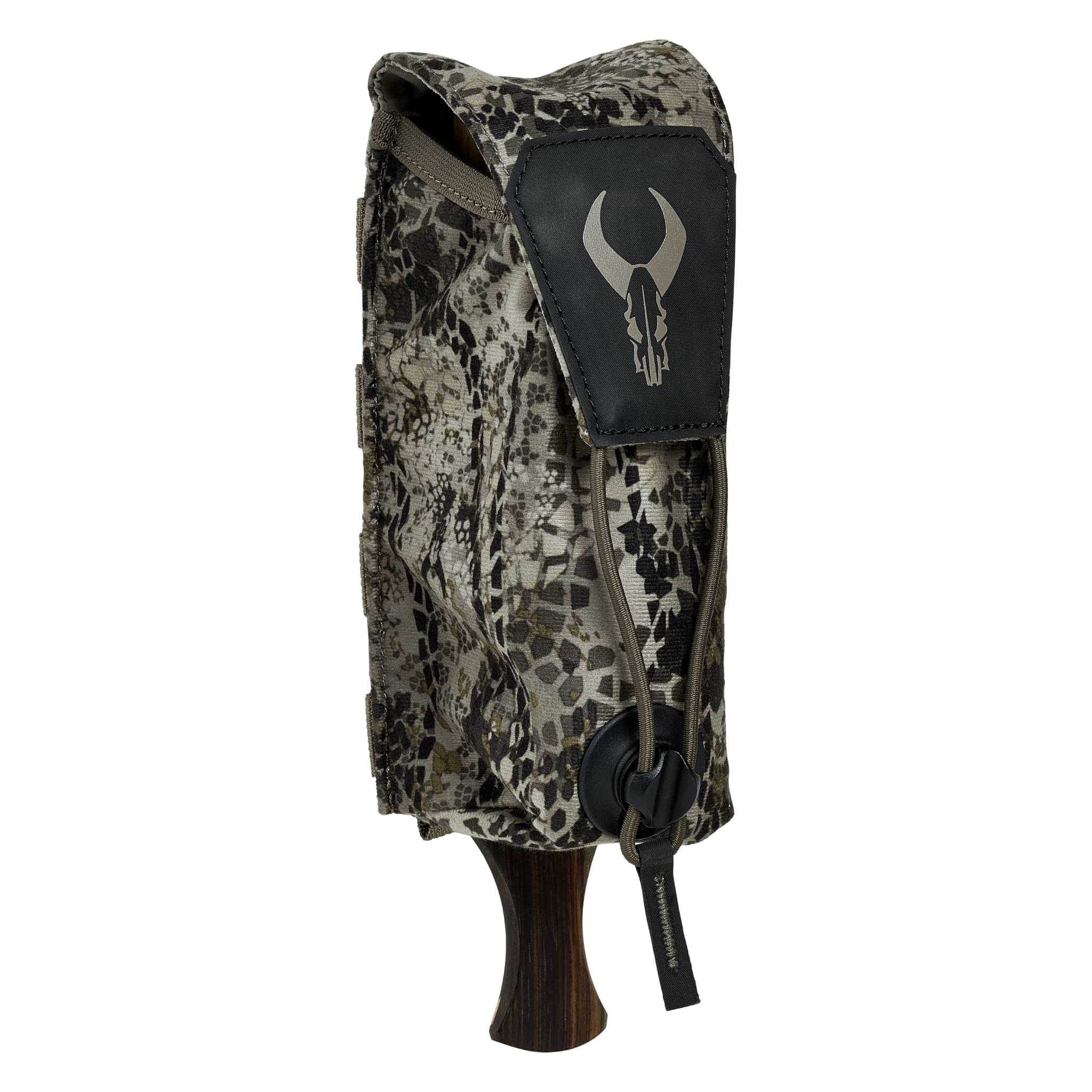 Camouflage-patterned rifle cover featuring the Moonrivers Logo, designed for outdoor hunting and gear protection.