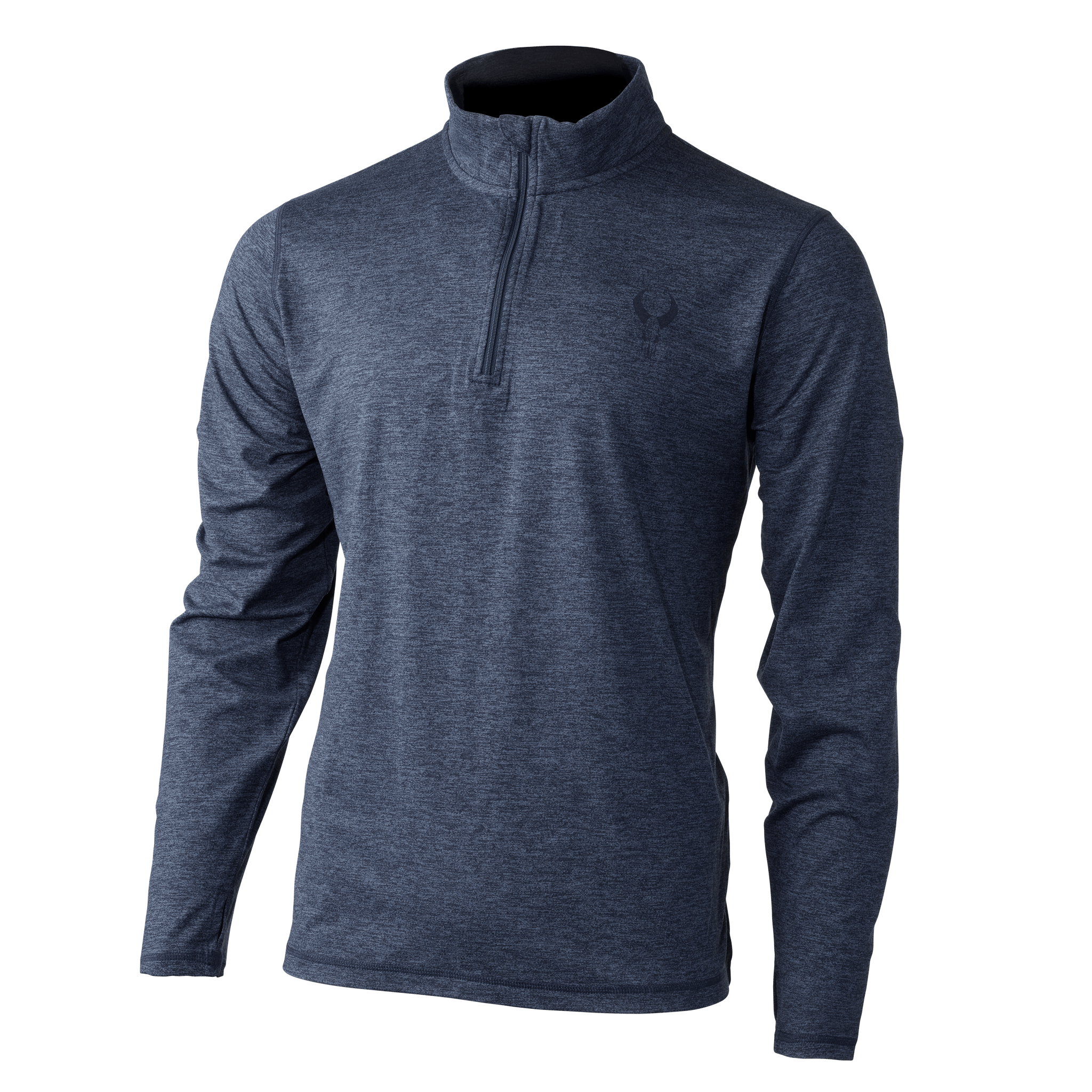Navy Moonrivers quarter-zip pullover with long sleeves and subtle skull logo on left chest.