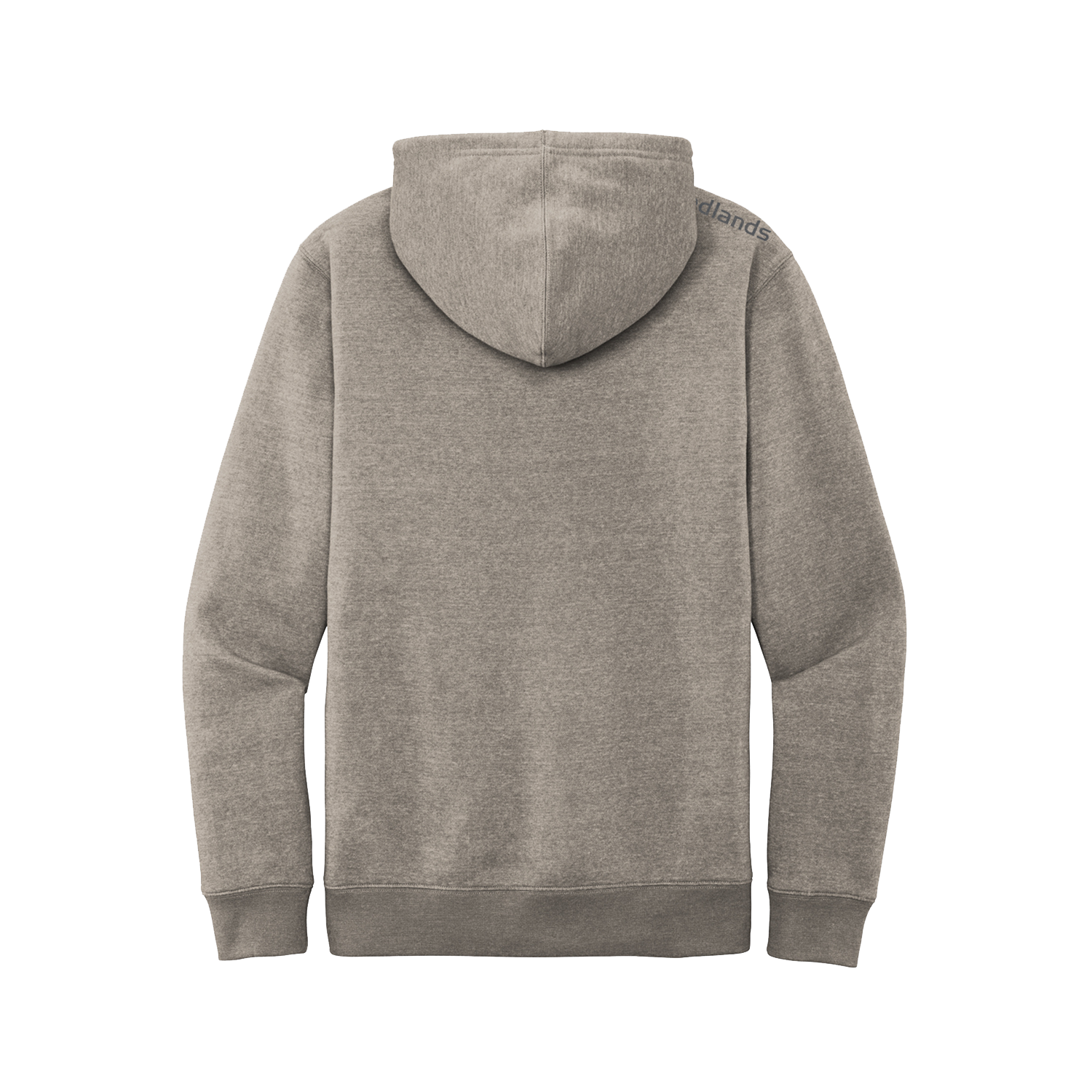 Gray hoodie shown from the back, featuring "Badlands" text on the right shoulder near the hood. No visible logo or design.