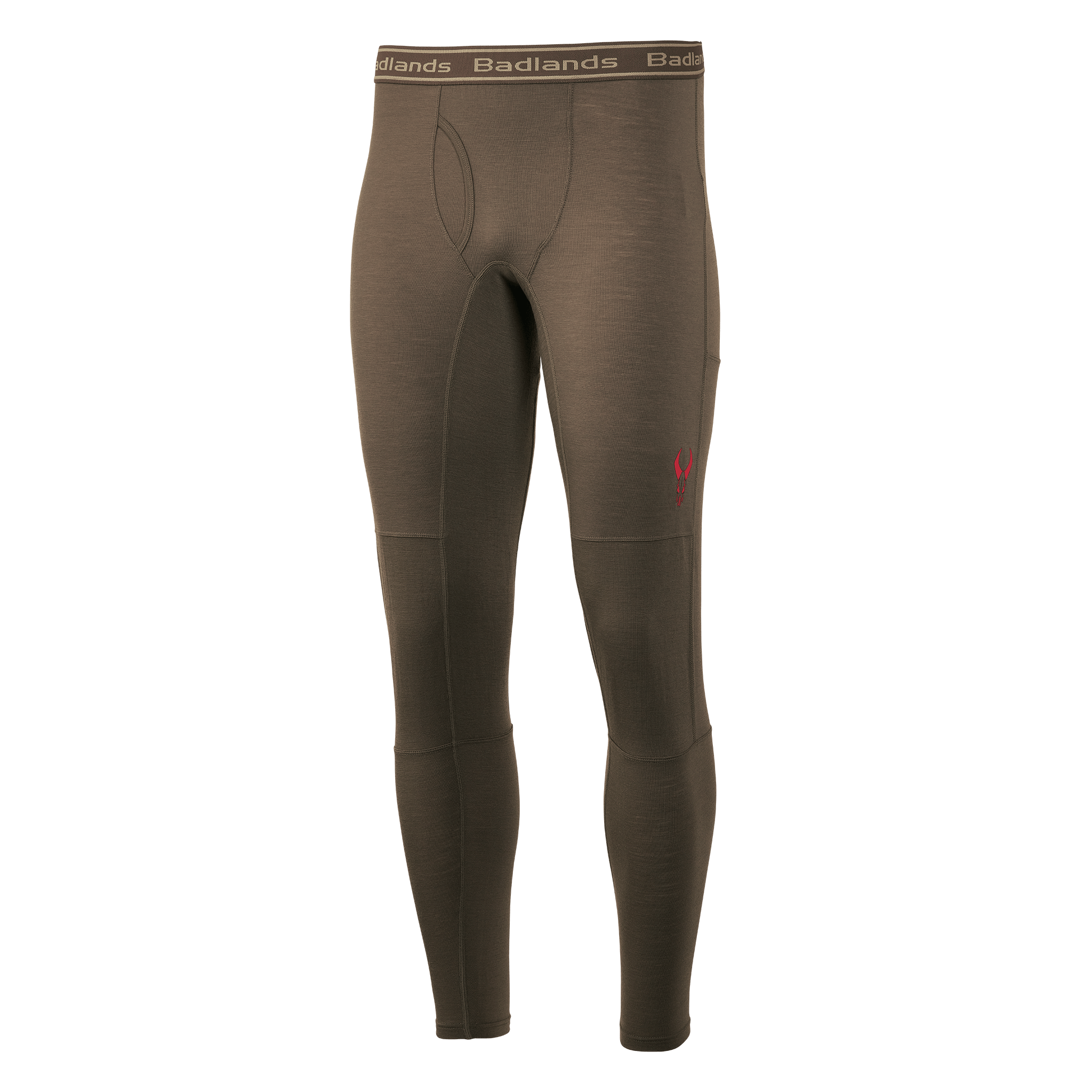 Brown thermal leggings with Moonrivers Logo on waistband and thigh, designed for outdoor or cold weather wear.