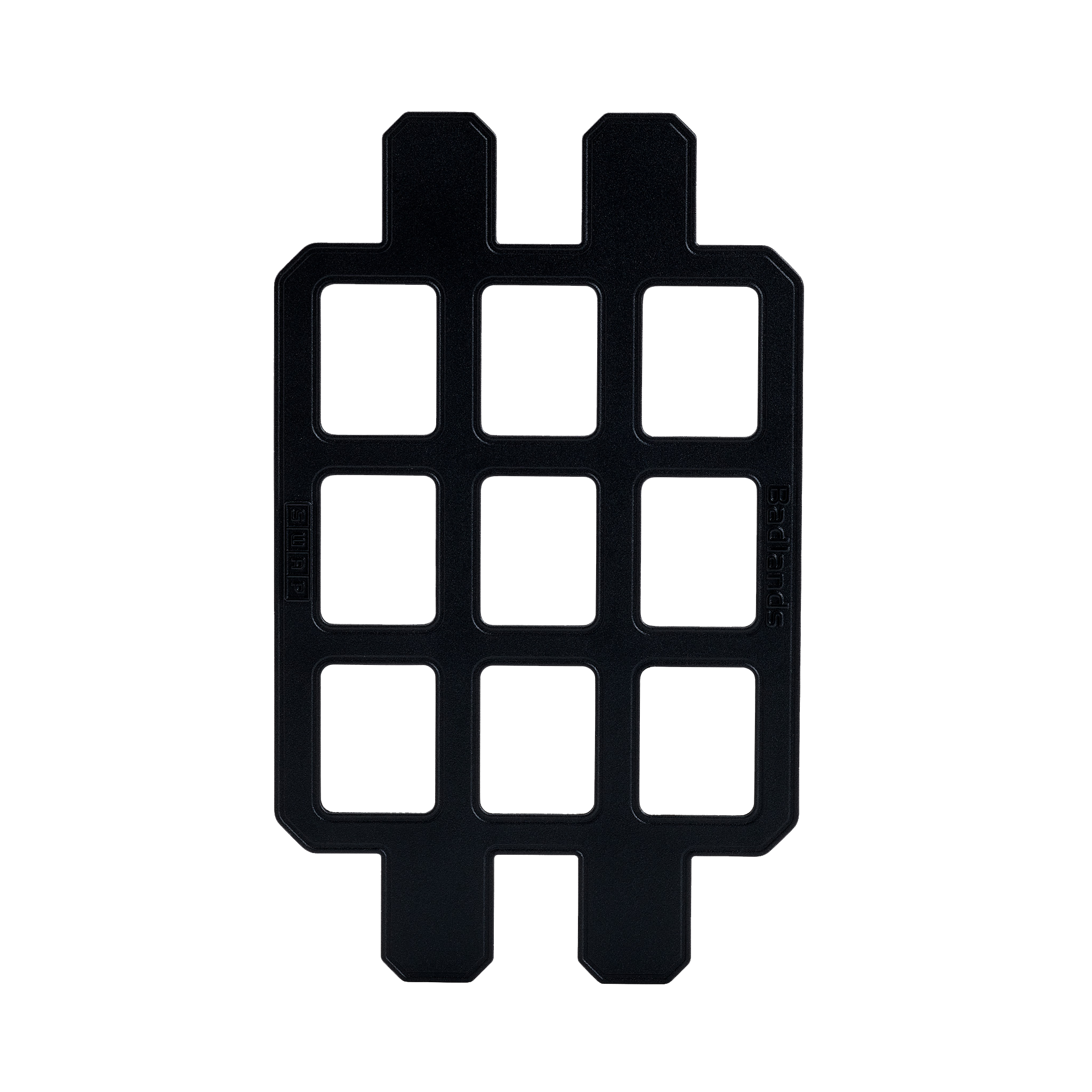 Black Moonrivers Grid Panel with nine rectangular slots, used for modular gear organization and attachment.