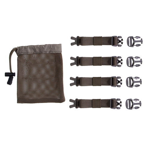 Mesh pouch with Moonrivers Logo and four adjustable straps with buckles, shown on a white background.