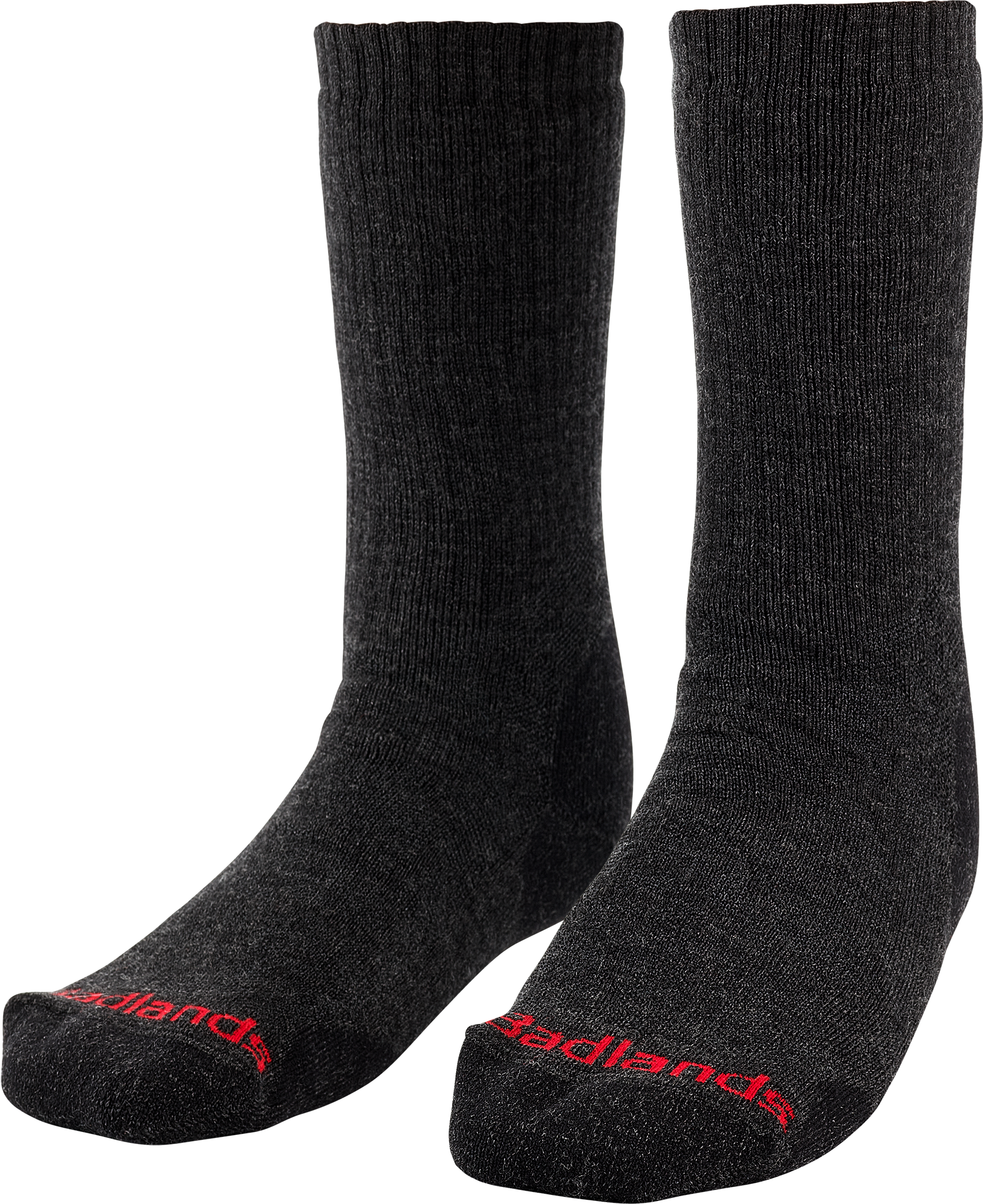 Pair of black crew socks with red Moonrivers logo and text on the toes, displayed upright against a white background.