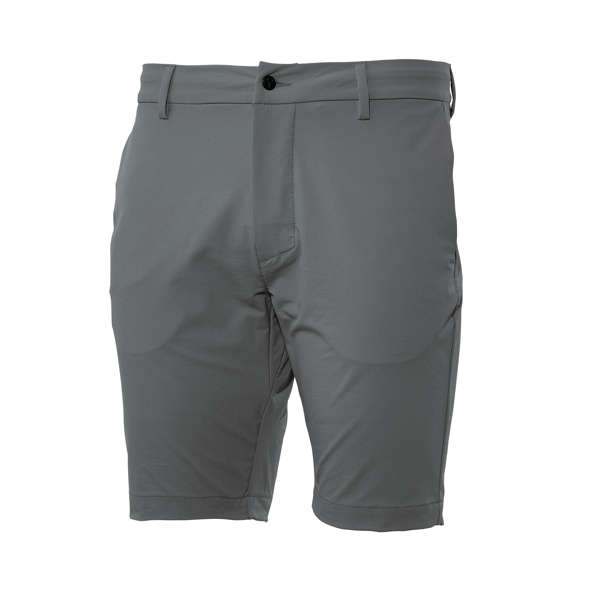 Gray Moonrivers men's shorts with belt loops and button closure; features subtle Moonrivers skull logo.