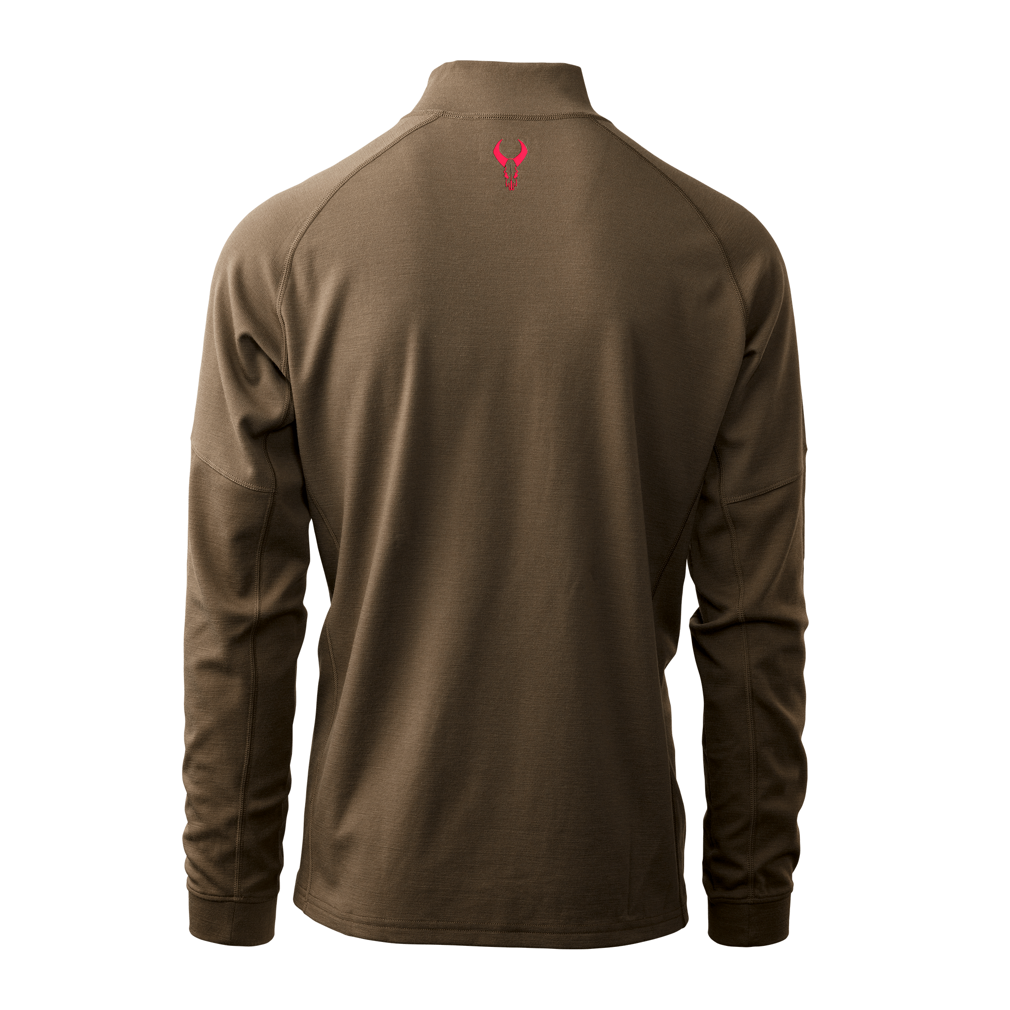 Brown long-sleeve shirt with red Moonrivers Logo on upper back, shown from behind against a plain background.