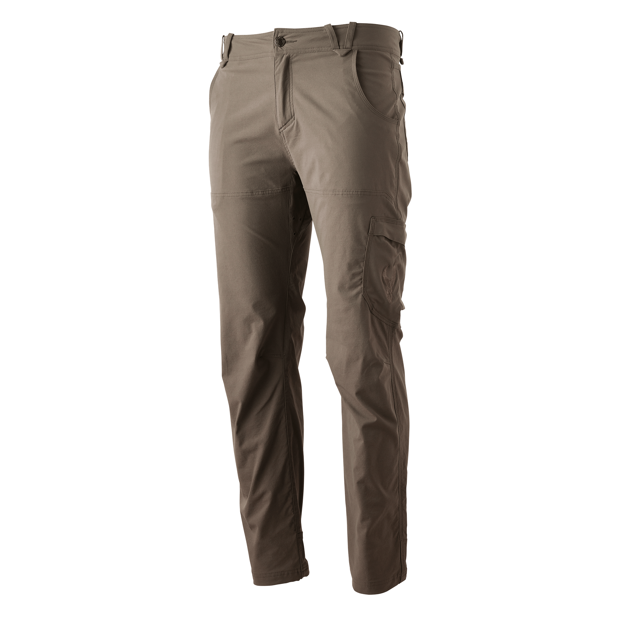 Brown cargo pants with multiple pockets, belt loops, and a relaxed fit, shown on a plain white background.