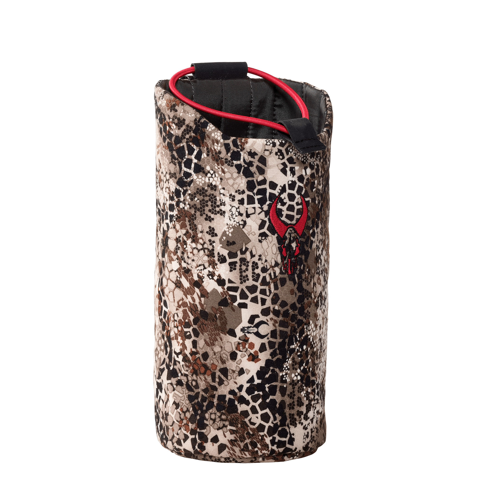 Camo-patterned pouch with red Moonrivers skull logo and drawstring closure, designed for outdoor or hunting use.