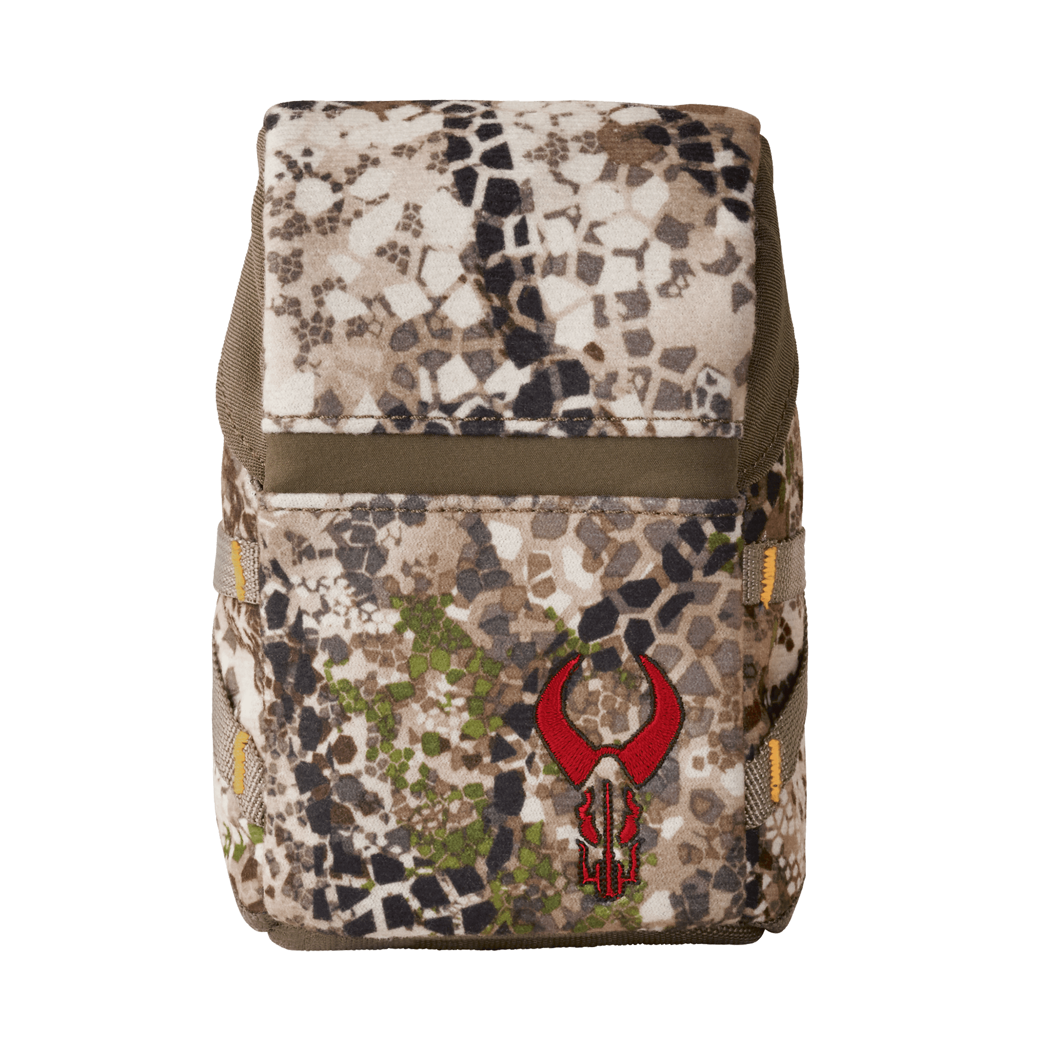 Camouflage pouch with the red Moonrivers skull logo on the front, designed for outdoor or hunting gear storage.