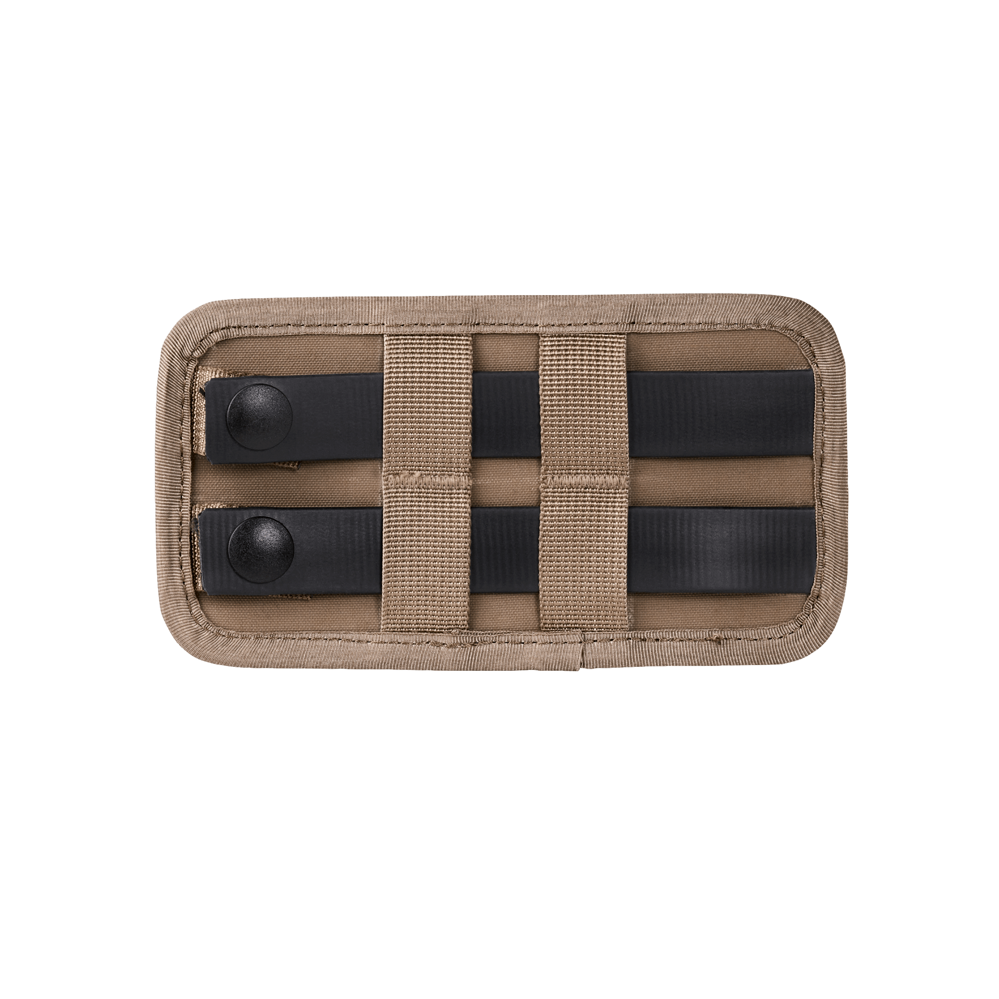 Tan Moonrivers pouch back with MOLLE webbing and two black snap straps for secure attachment; no visible logo.