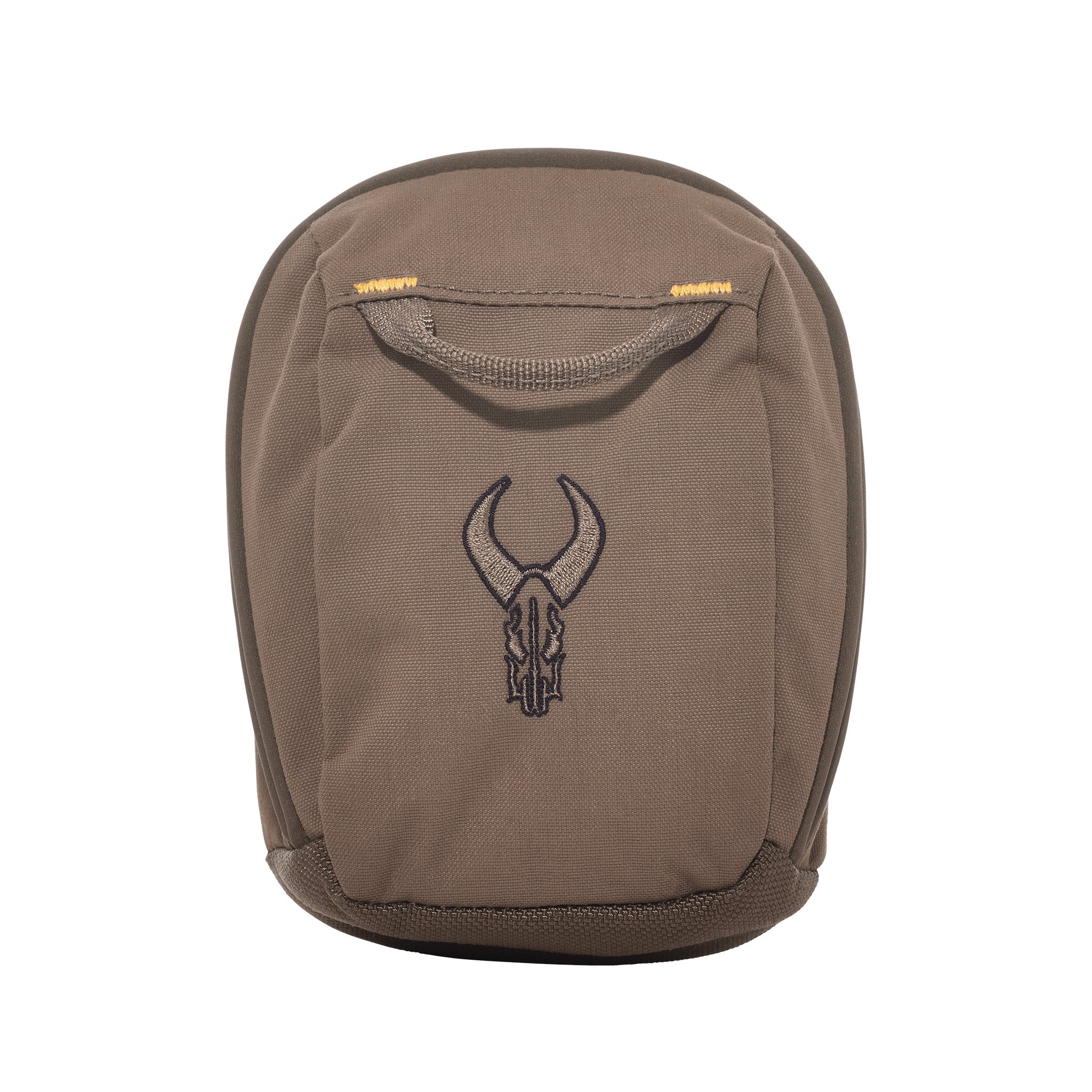 Small brown pouch with Moonrivers skull logo on front, easy-grip handle, and reinforced stitching for durability.