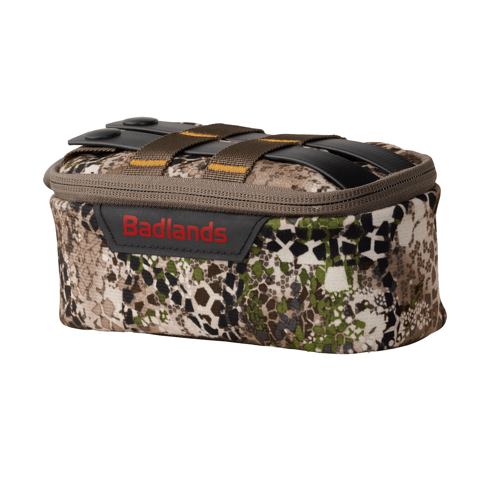 Camouflage-patterned Moonrivers gear pouch with zipper and straps, featuring the red Moonrivers logo on the front.