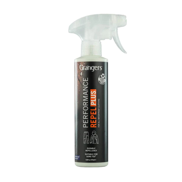 Grangers Performance Repel Plus spray bottle for waterproofing outdoor clothing; suitable for Gore-Tex garments.