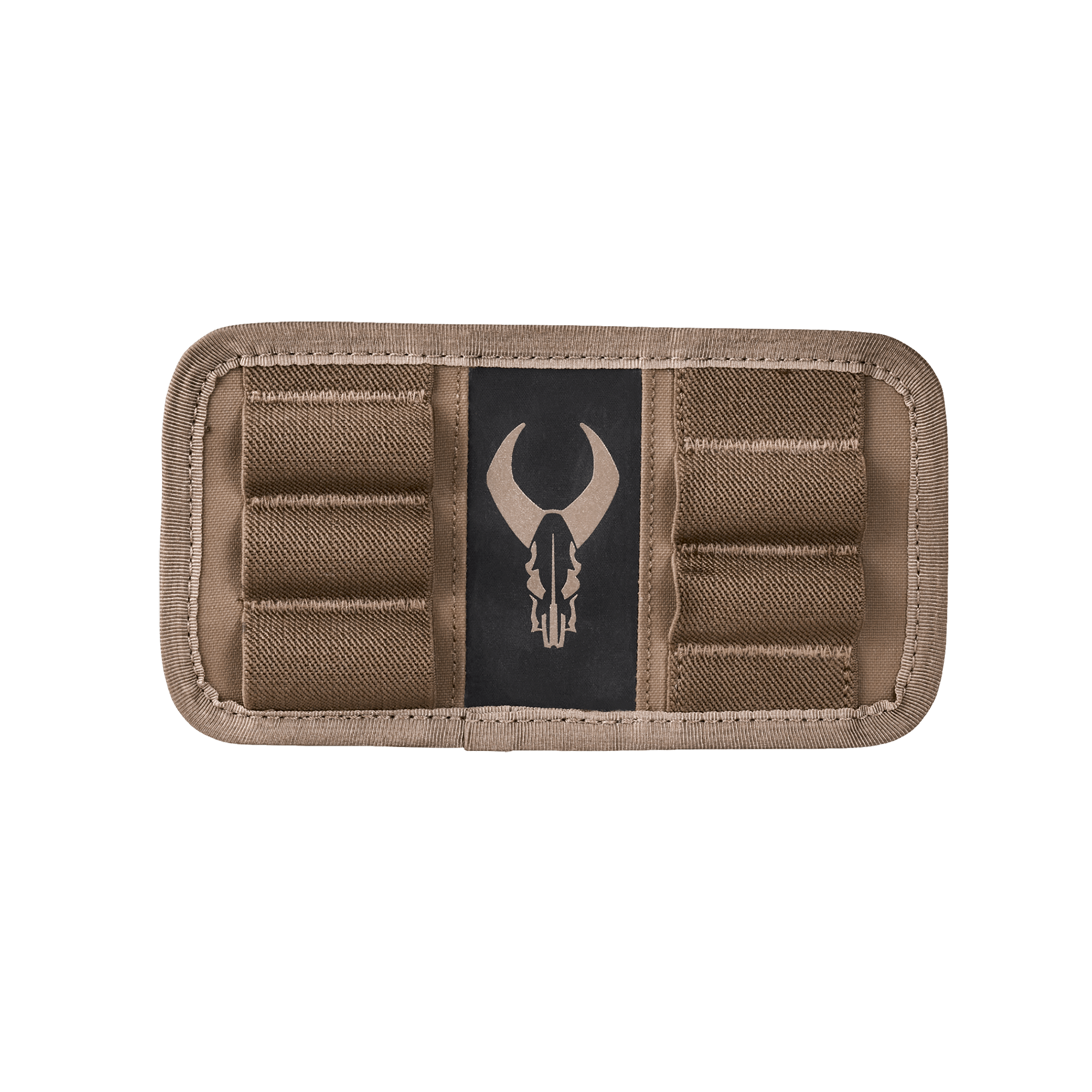 Tan Moonrivers ammo holder with elastic loops and central black panel featuring the Moonrivers skull logo.
