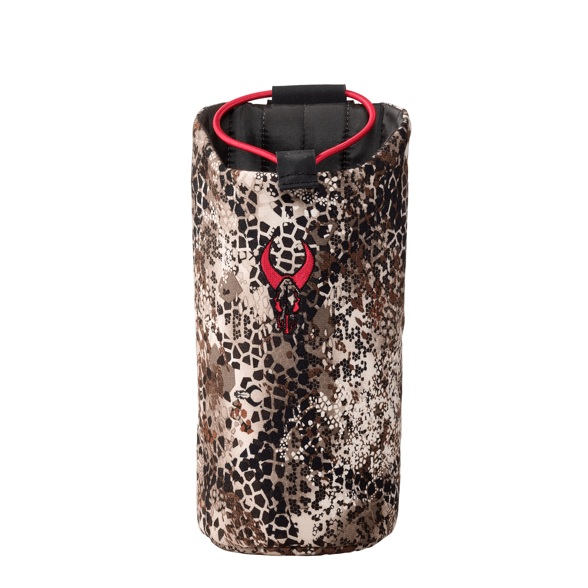 Camo-patterned pouch with red Moonrivers skull logo and drawstring closure, designed for outdoor gear storage.