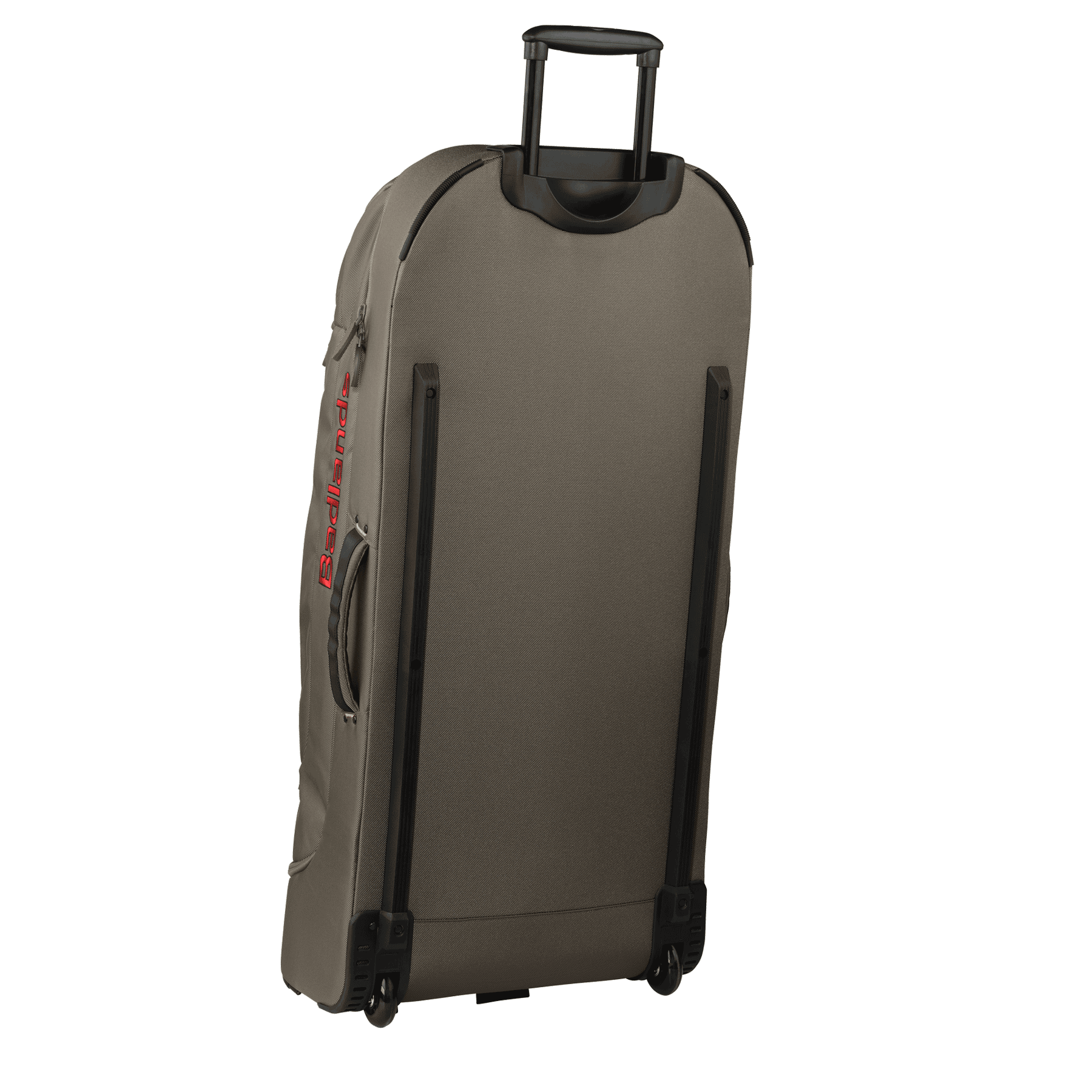 Gray rolling suitcase with extended handle, side Moonrivers logo in red, and reinforced black rails for durability.