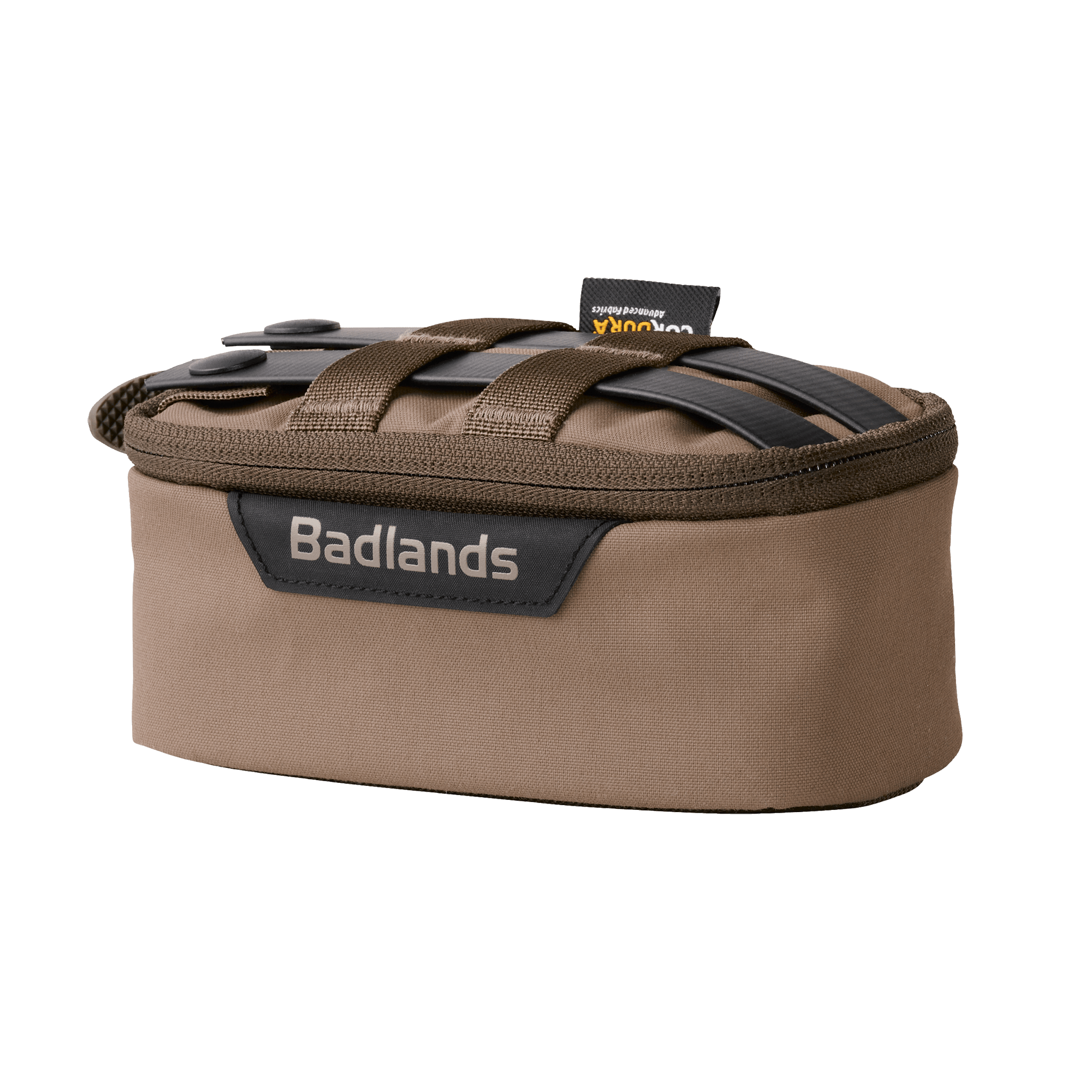 Tan Moonrivers gear pouch with zipper closure and top straps, featuring the Moonrivers logo on the front.