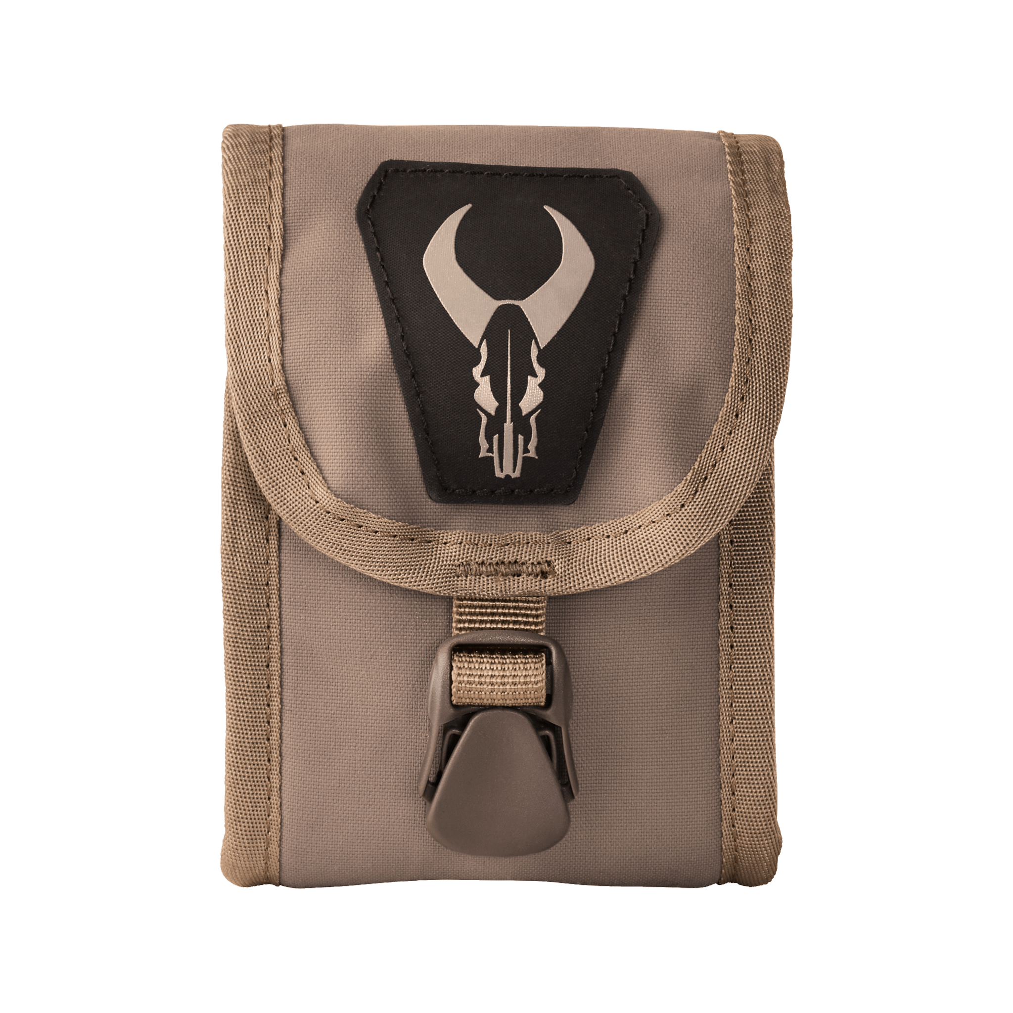 Tan pouch with buckle closure and Moonrivers Logo on front; compact design for easy carrying.