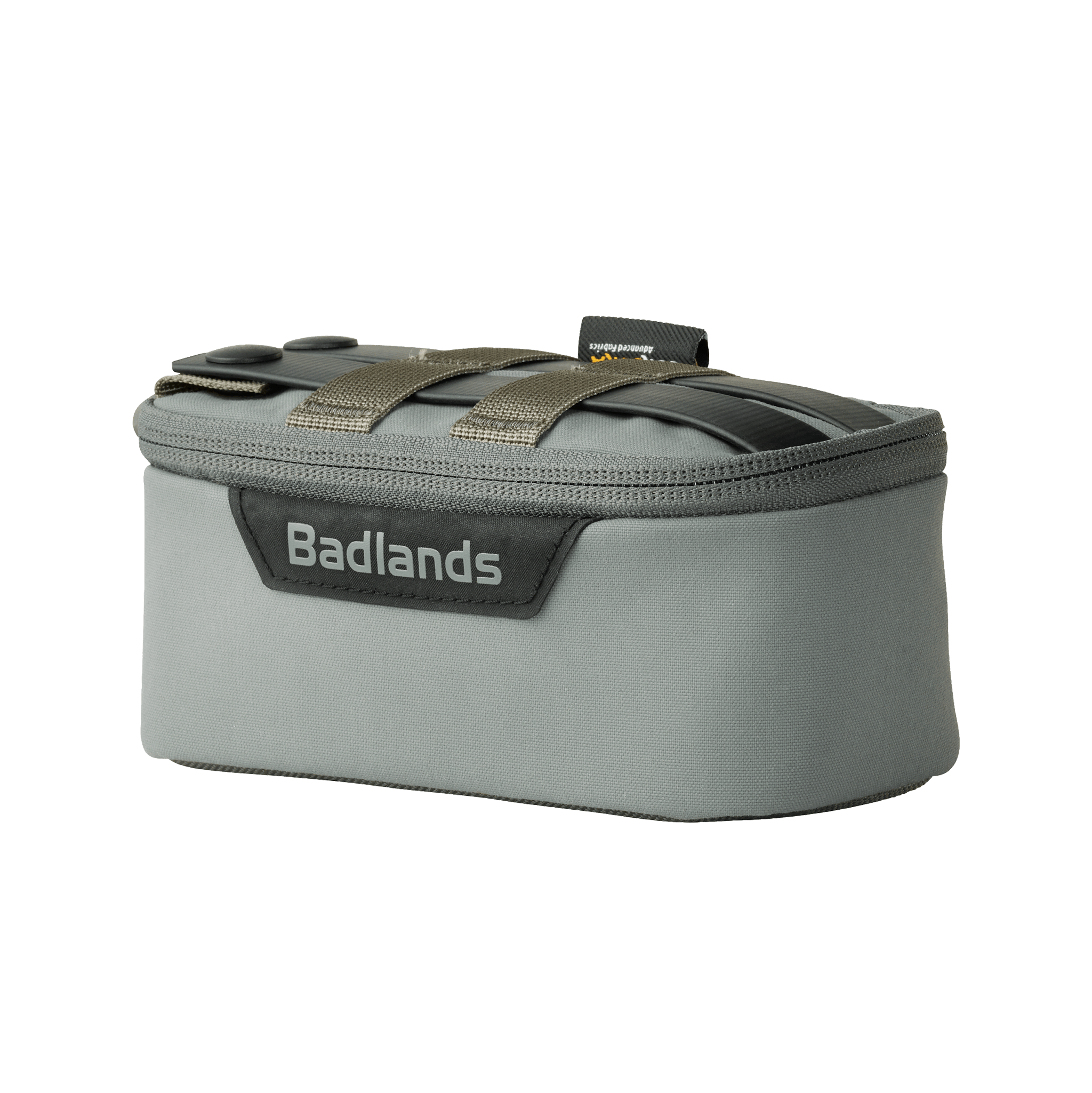 Gray Moonrivers gear pouch with zipper closure and top straps, featuring the Moonrivers logo on the front.