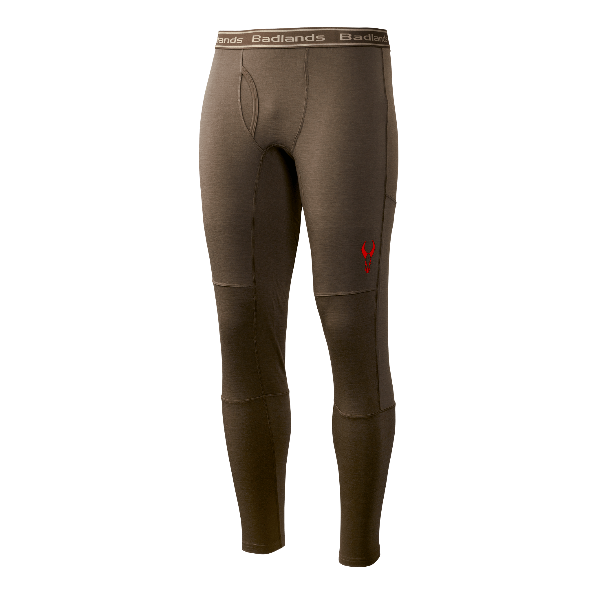 Brown thermal leggings with Moonrivers Logo on thigh and branded waistband, designed for outdoor or hunting activities.